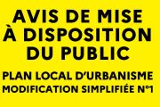 Avis de mise à disposition du public - Plan local d’urbanisme (PLU) : modification simplifiée no 1 - du mardi 9 septembre au vendredi 10 octobre 2025 inclus