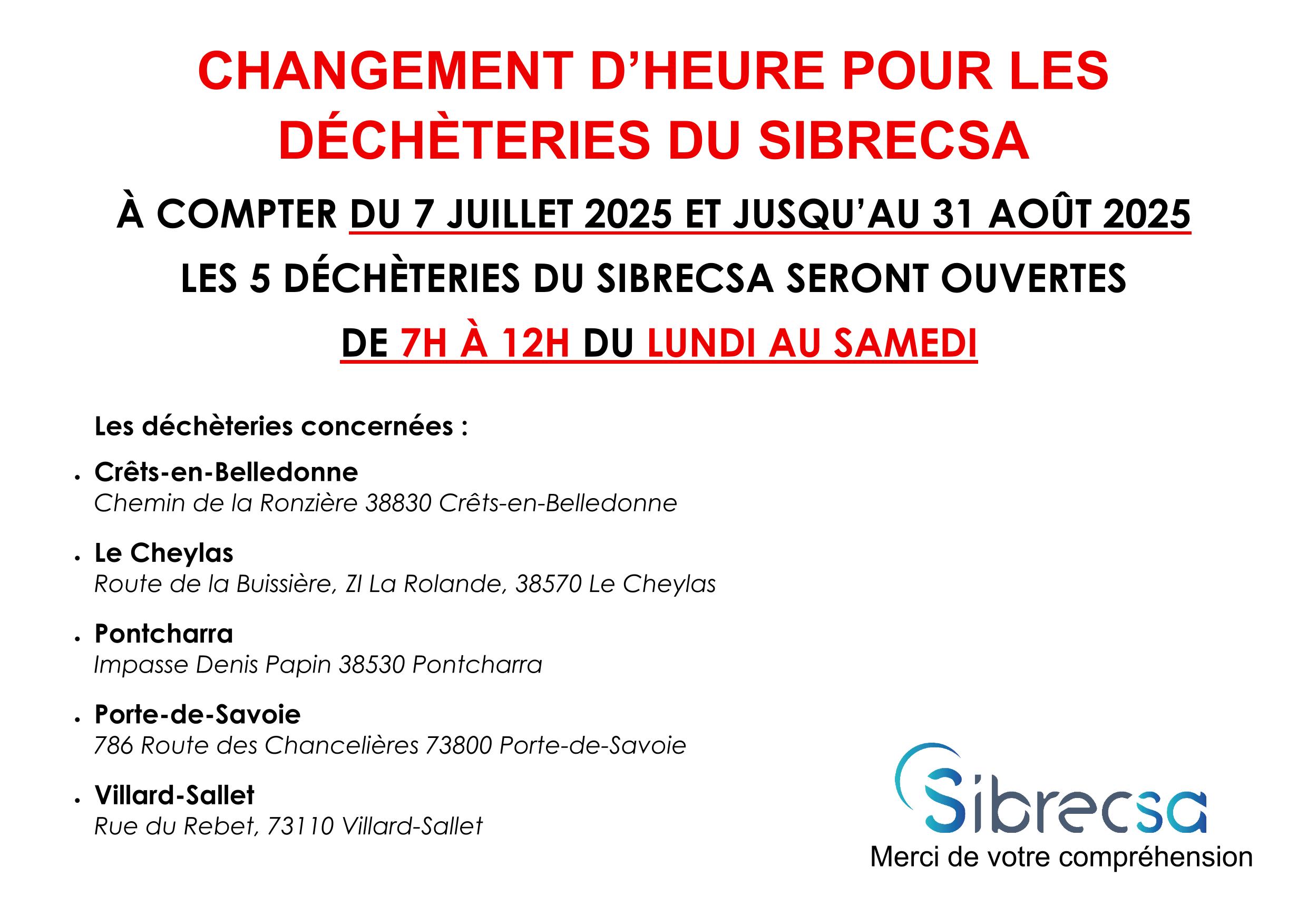 Horaires été décheteries 2025