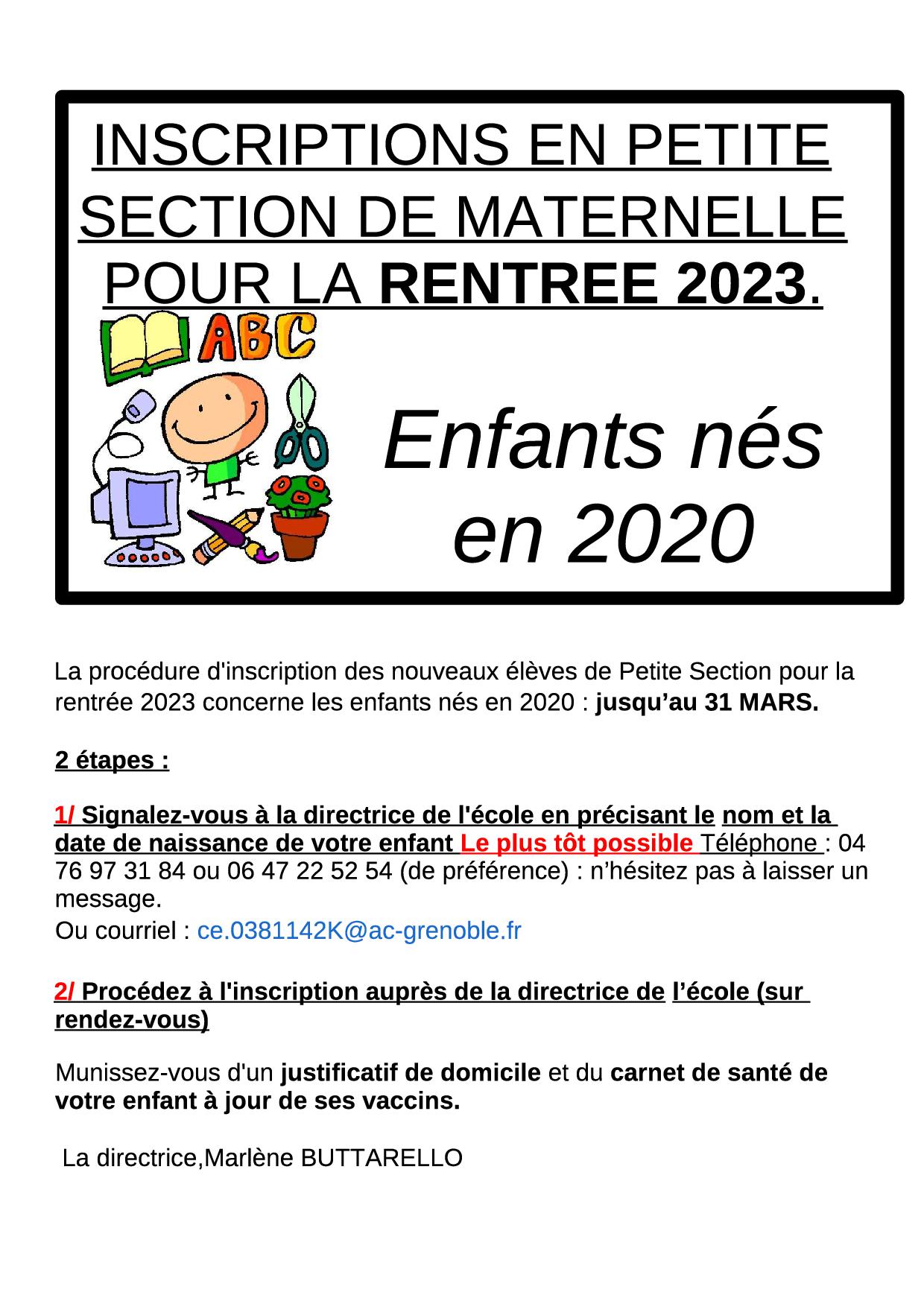 Inscriptions PS 23 24